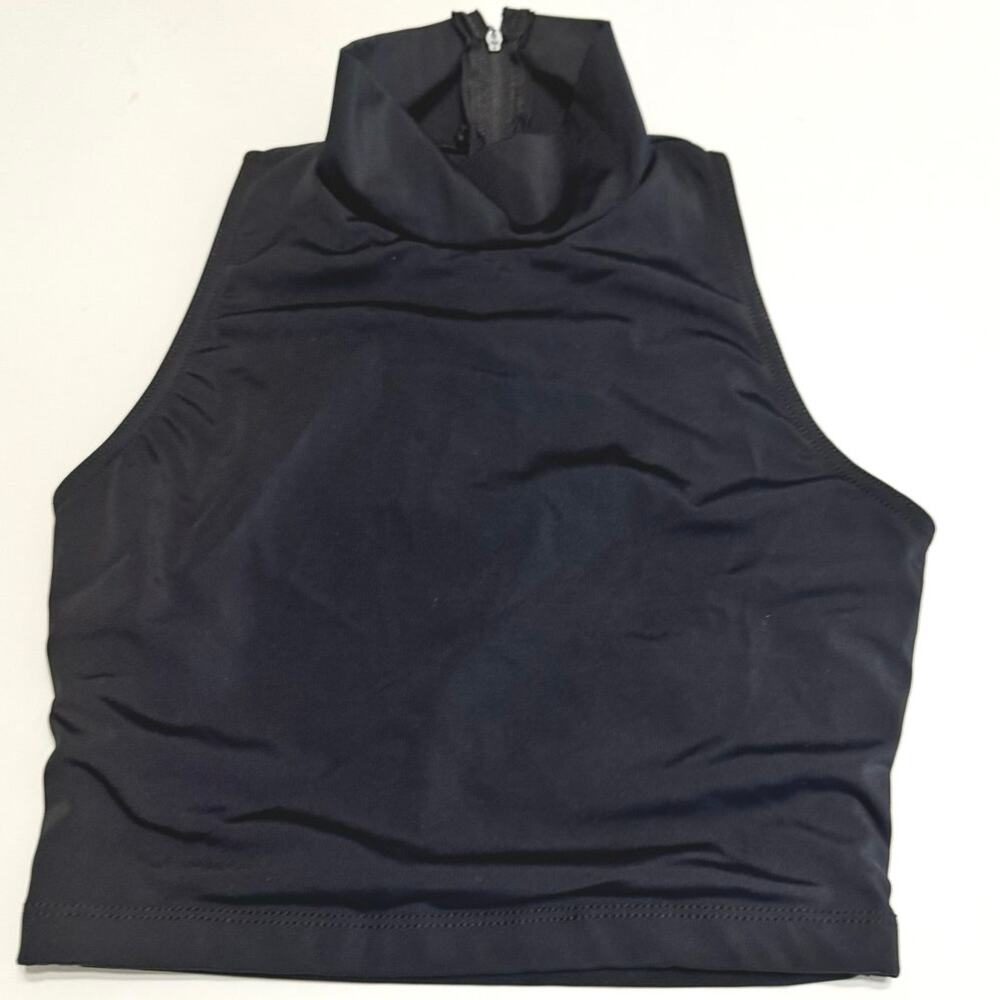 Balera Black Mock Neck Crop Top SA Adult Small Dance Performance Zip Back